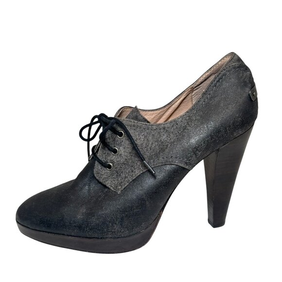 Frye Womens Harlow Oxford Pump Charcoal Leather Lace Up High Heel size 8.5 - Picture 1 of 9